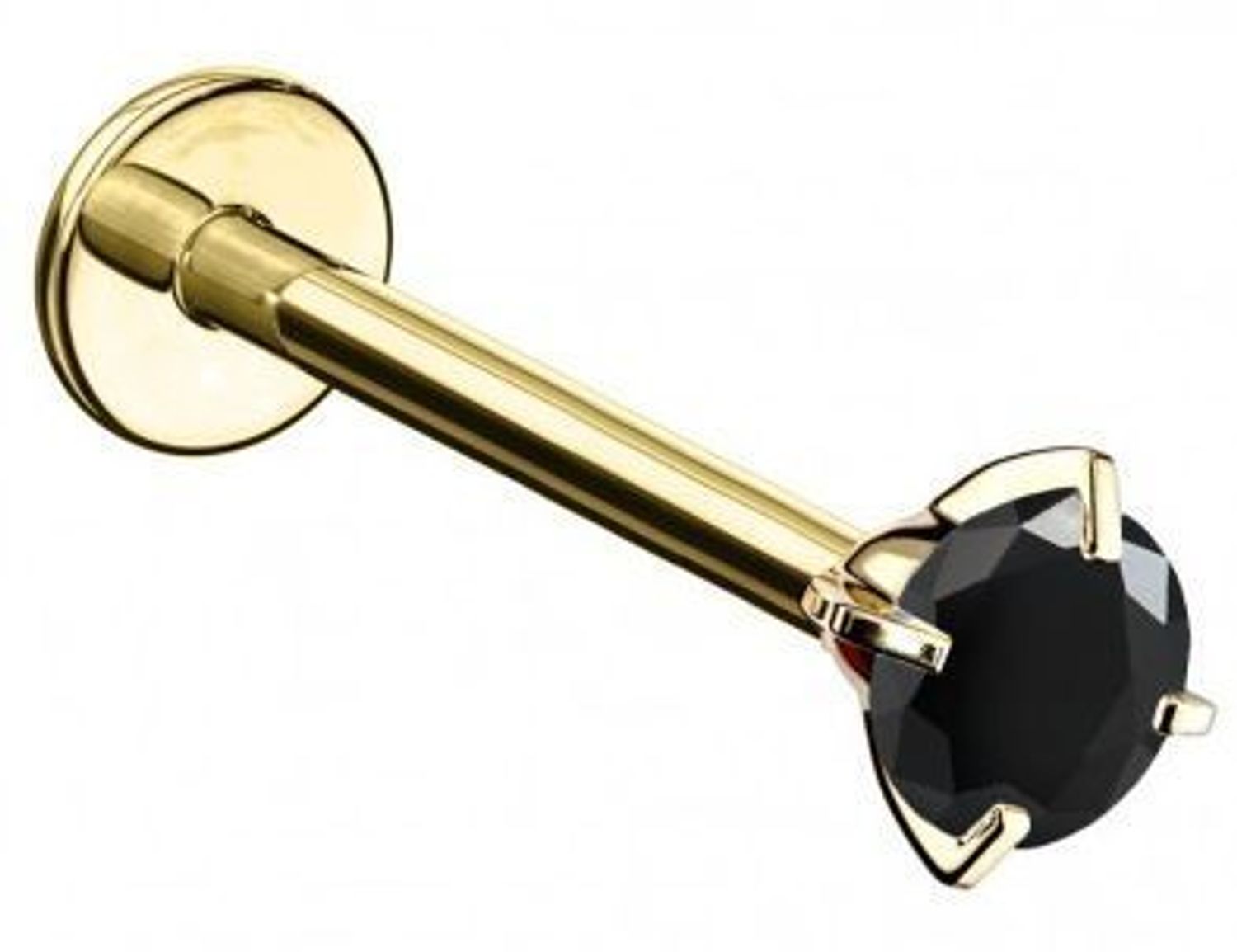 Pozłacany labret z czarnym kryształkiem – tytan G23, gwint wewnętrzny  Minimalistyczny kolczyk.jpg